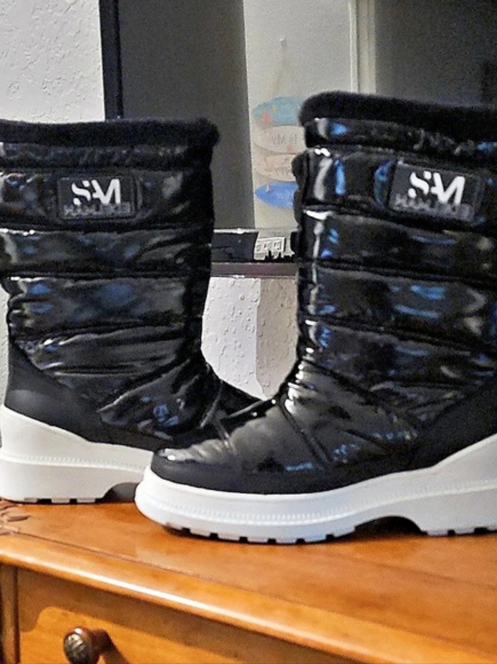Sam Edelman, Black/White, Fur-lined, Waterproof, All-Weather Boots, NWT, US 7.5